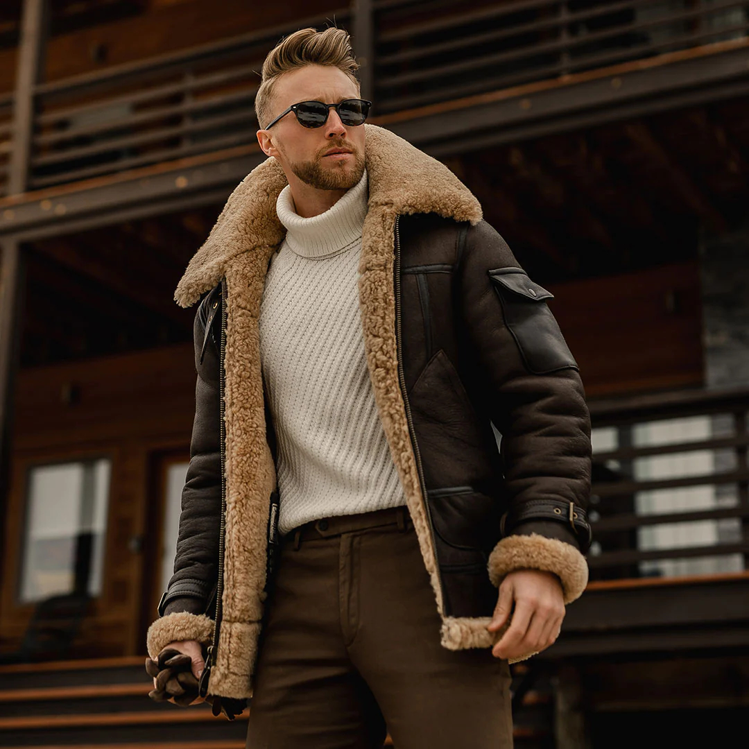 Men's shearling jacket requires special care and attention to ensure that the natural wool and leather materials are properly maintained.