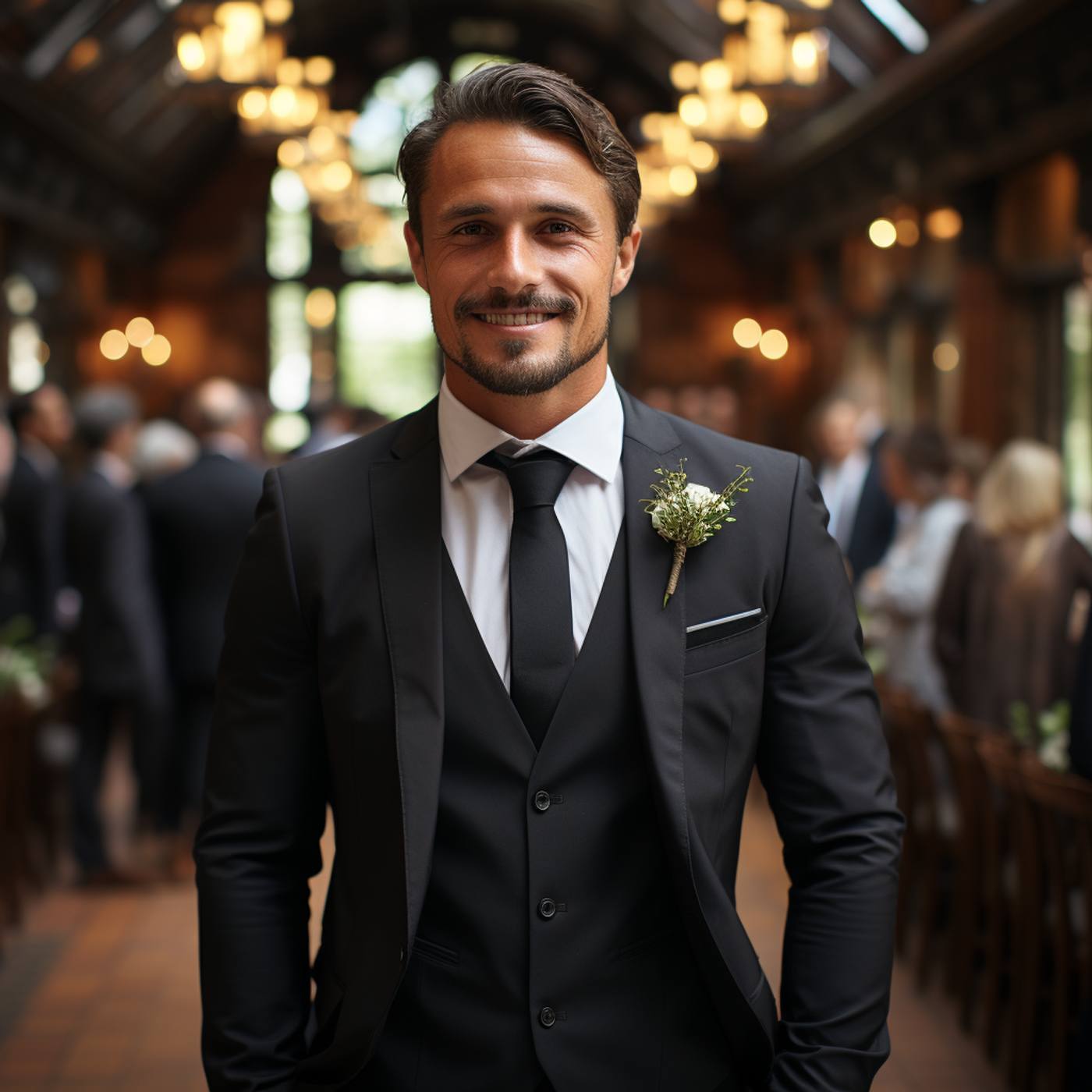 black suit grey shirt