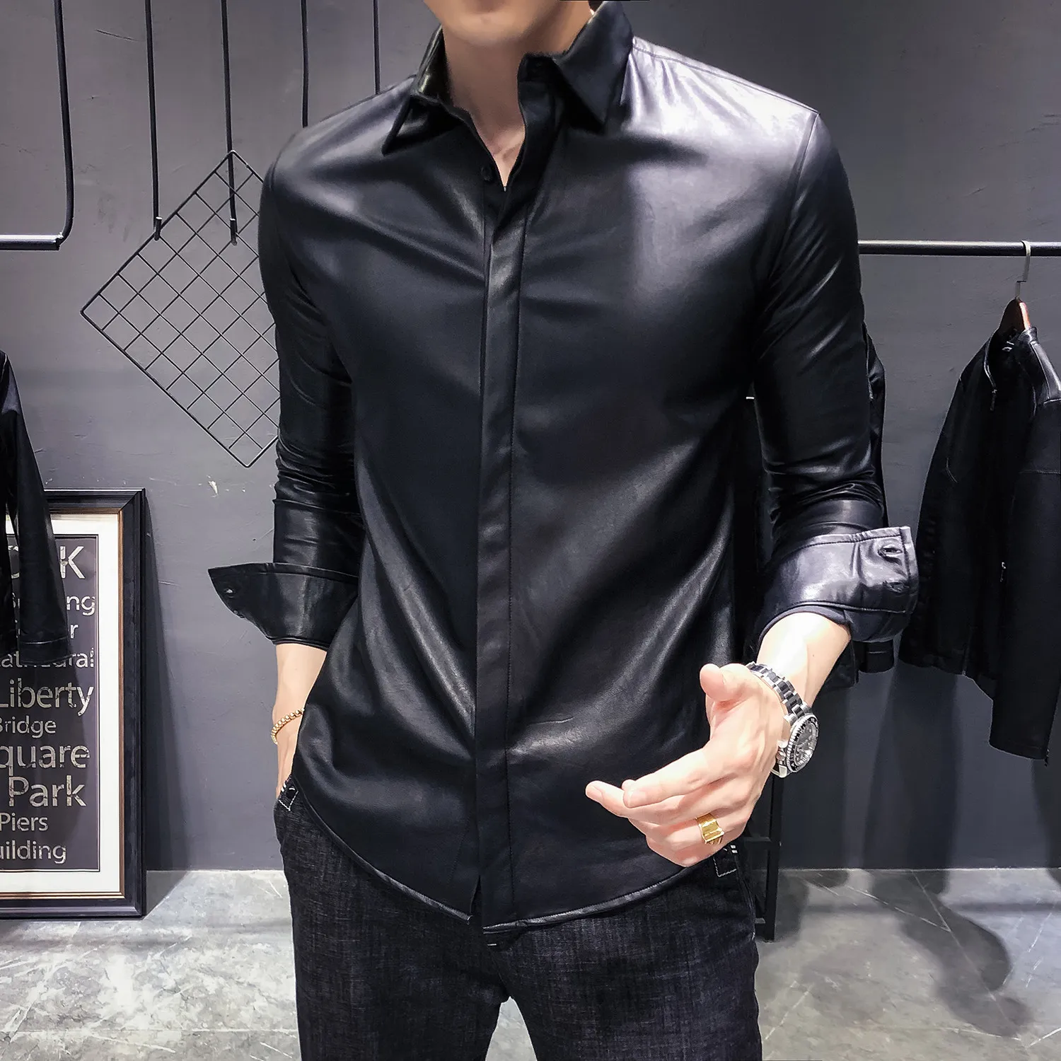 Faux leather shirt