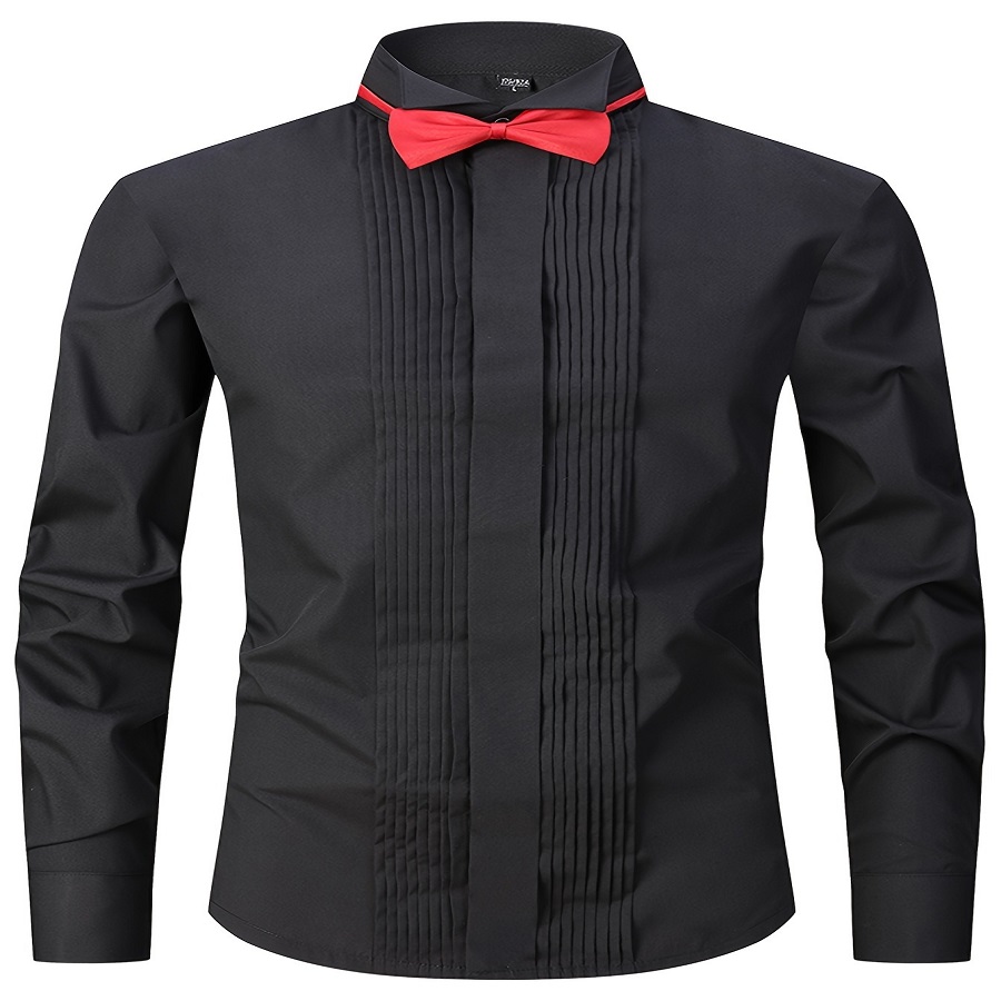 black shirt red tie