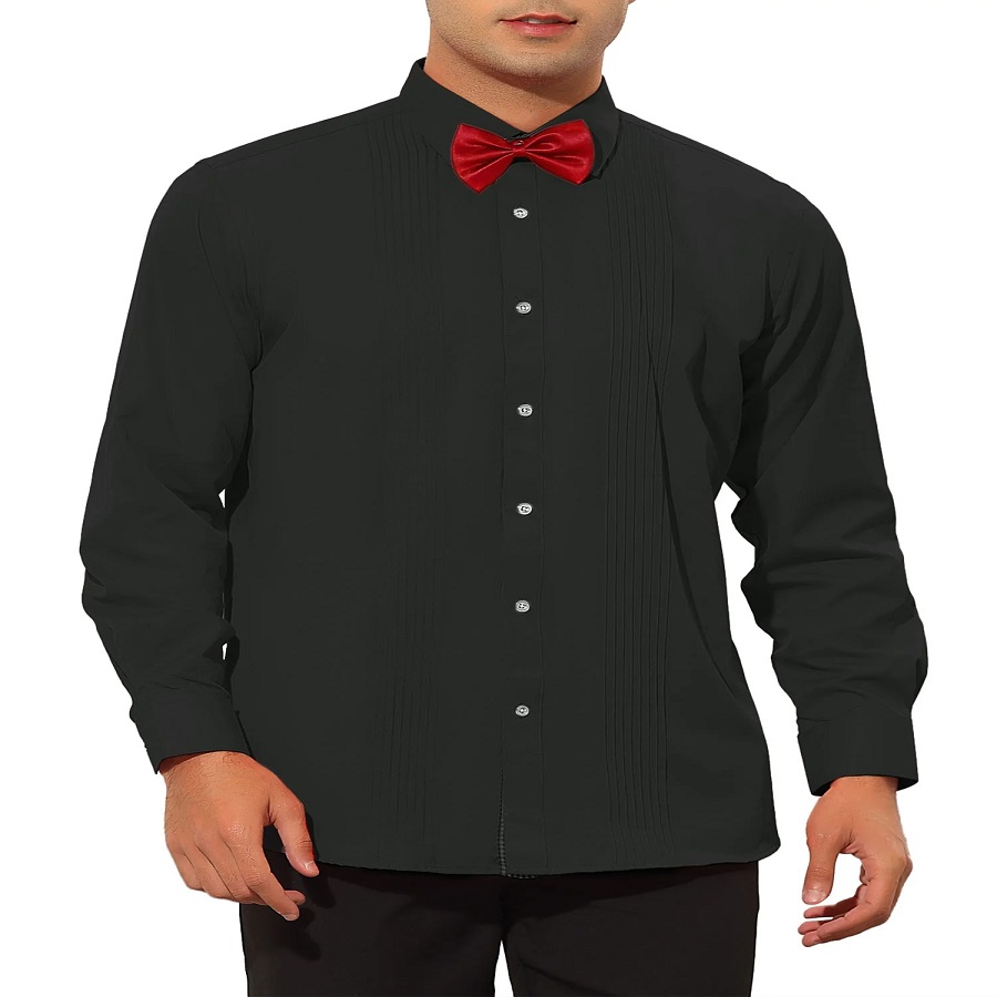 black shirt red tie