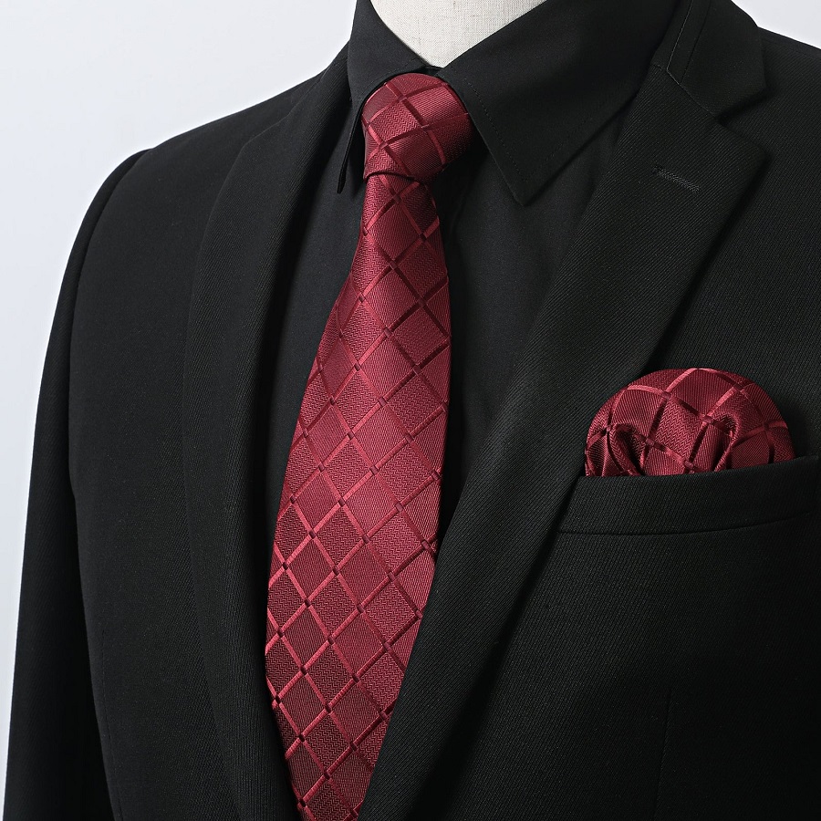 black shirt red tie