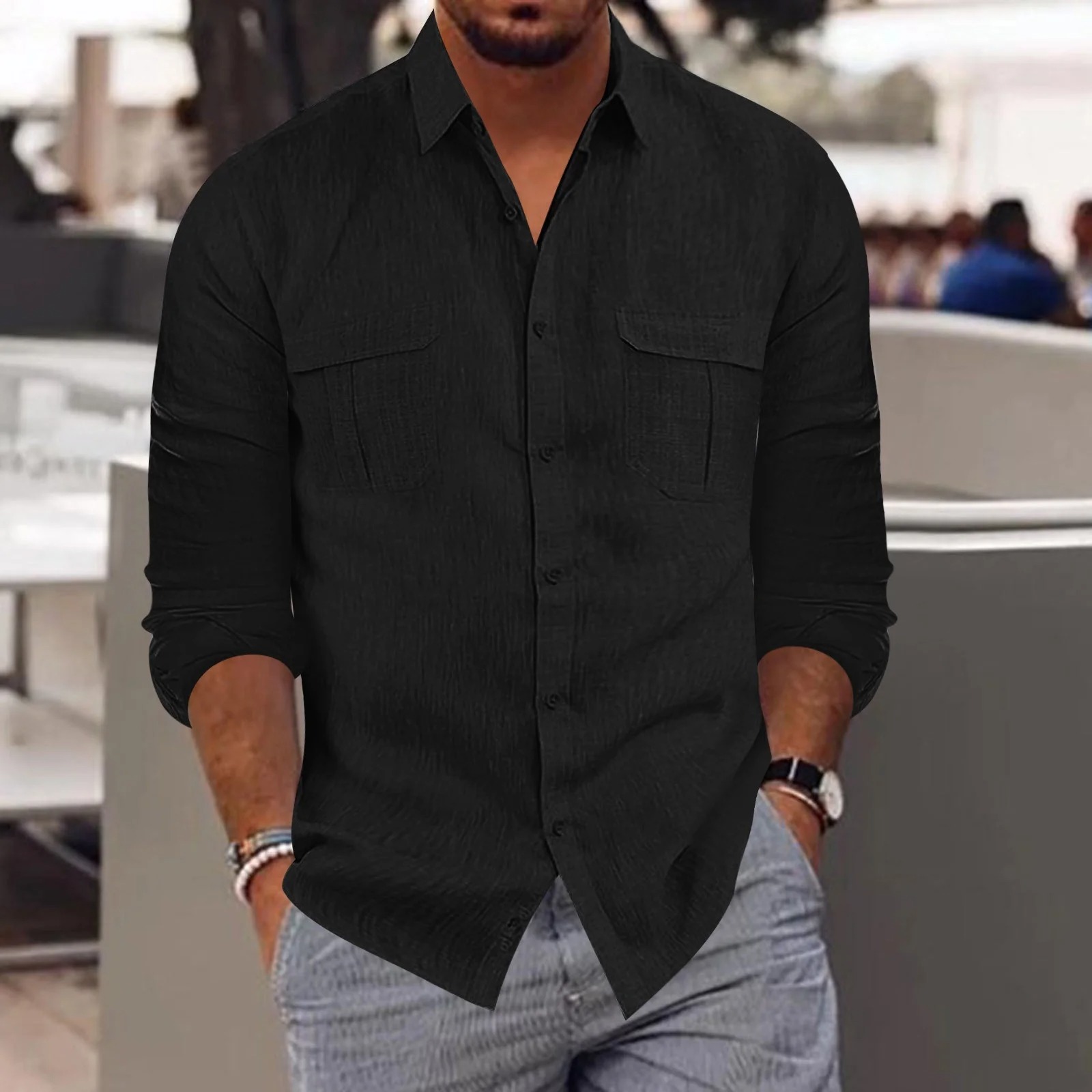 black shirt men outfit