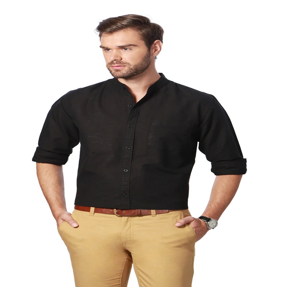 wear a black shirt with brown pants