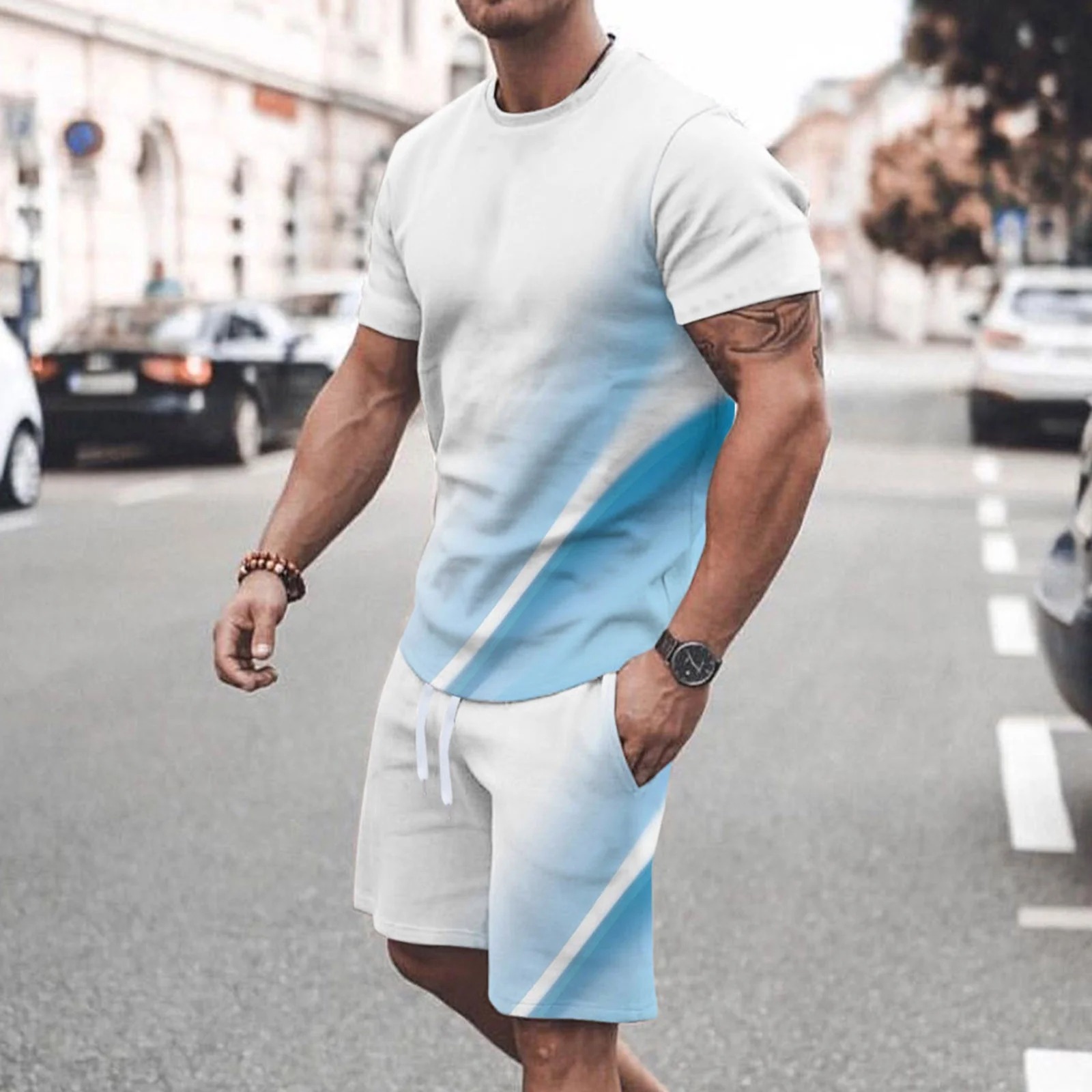 light blue t shirt mens outfit