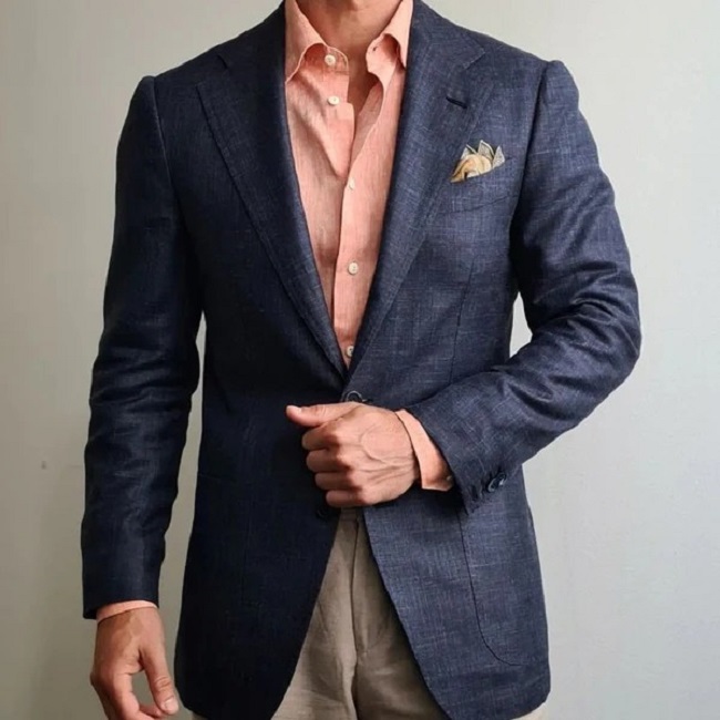 mens blue suit pink shirt