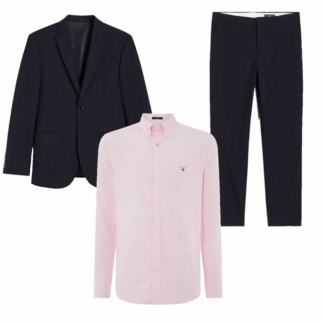 mens blue suit pink shirt