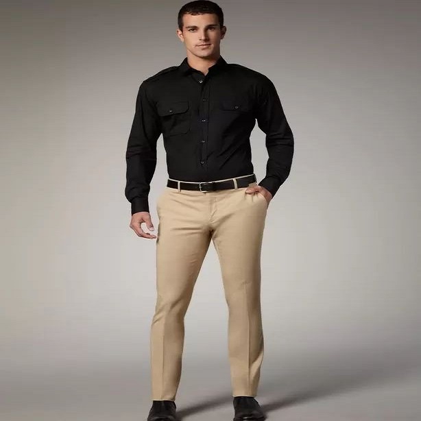 dark brown pants black shirt