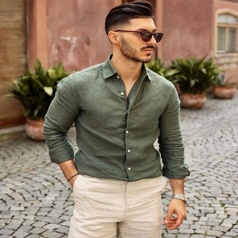 men green shirt outfit