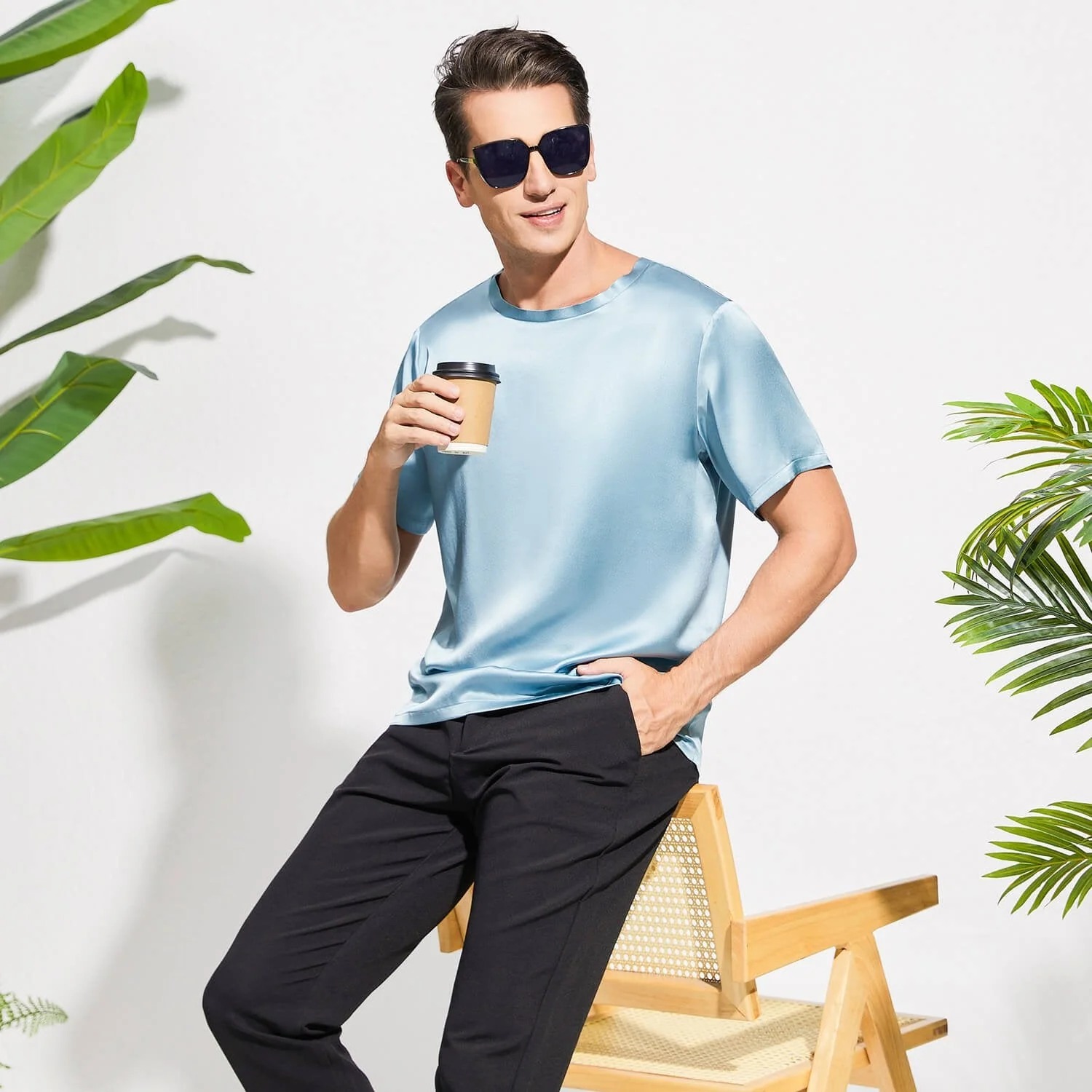 light blue t shirt mens outfit