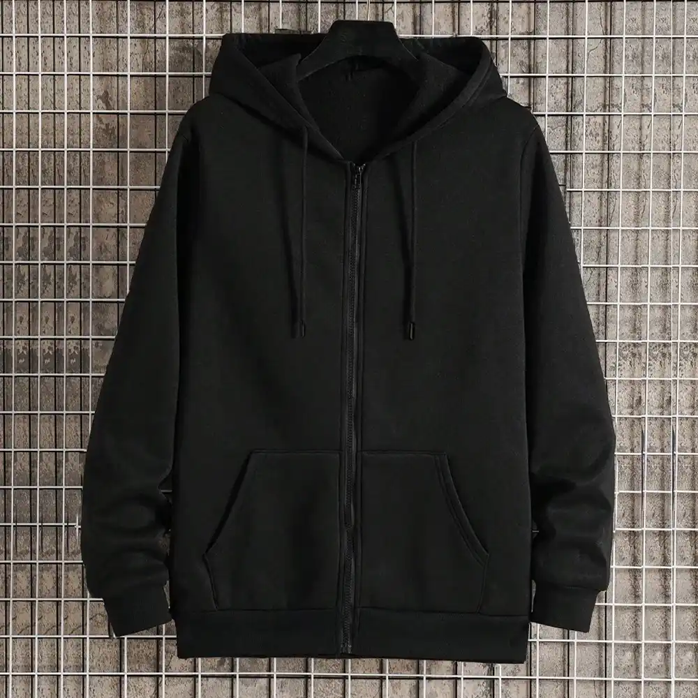 plain black zip up hoodie